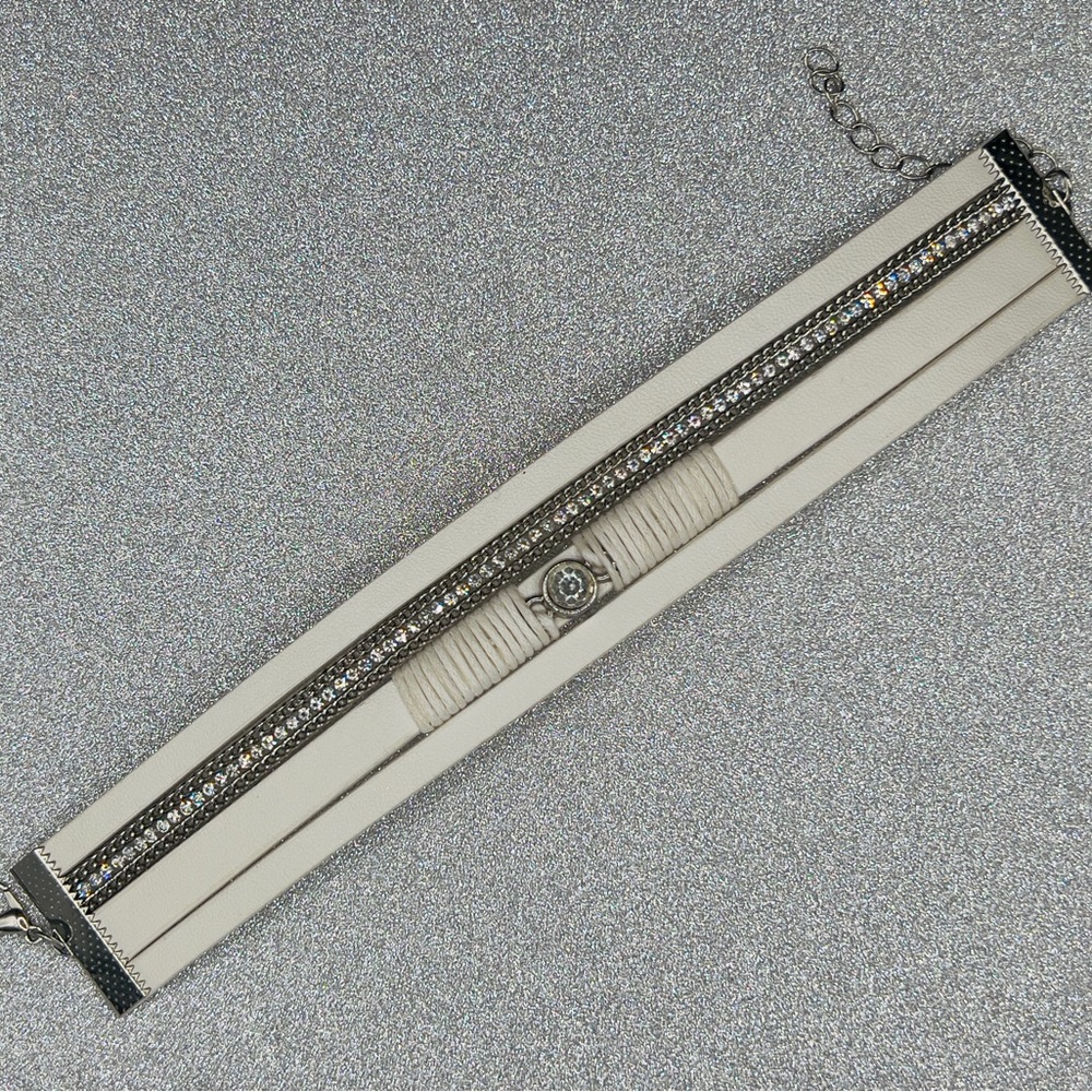 Trendy bling faux white leather multiple strand bracelet center rhinestone-✨💎✨